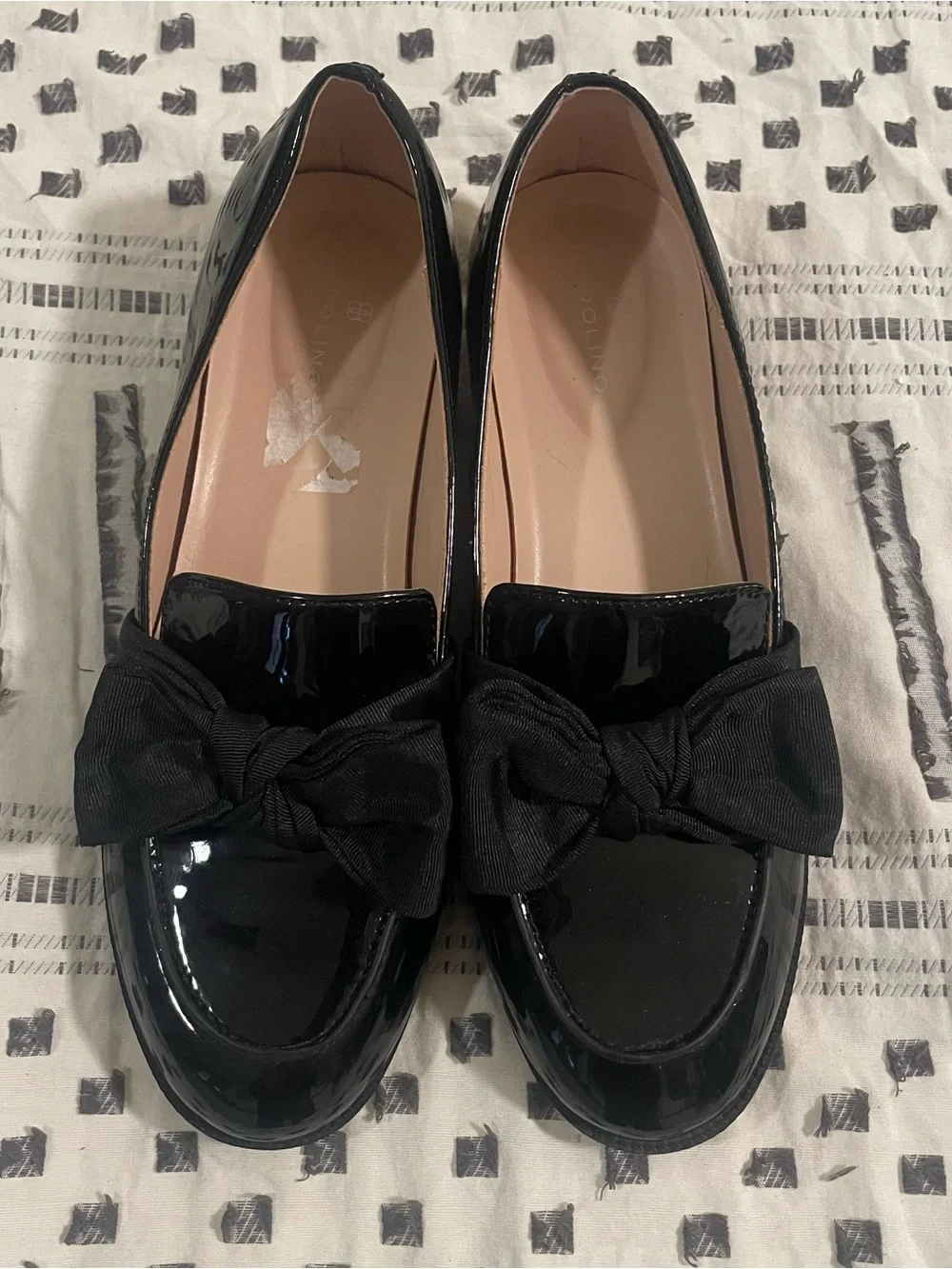 Bandolino Lindio Black Patent Leather Bow Tailored Dress Loafers 7M